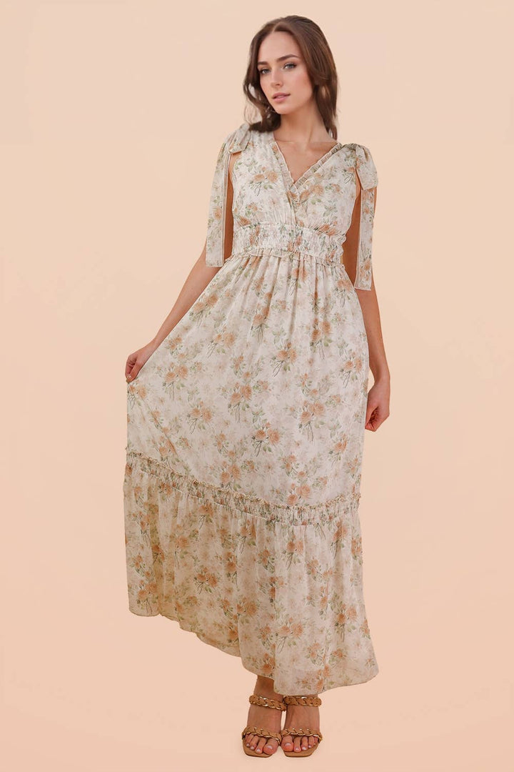 Floral Blue Printed Shoulder Strap Midi Dress