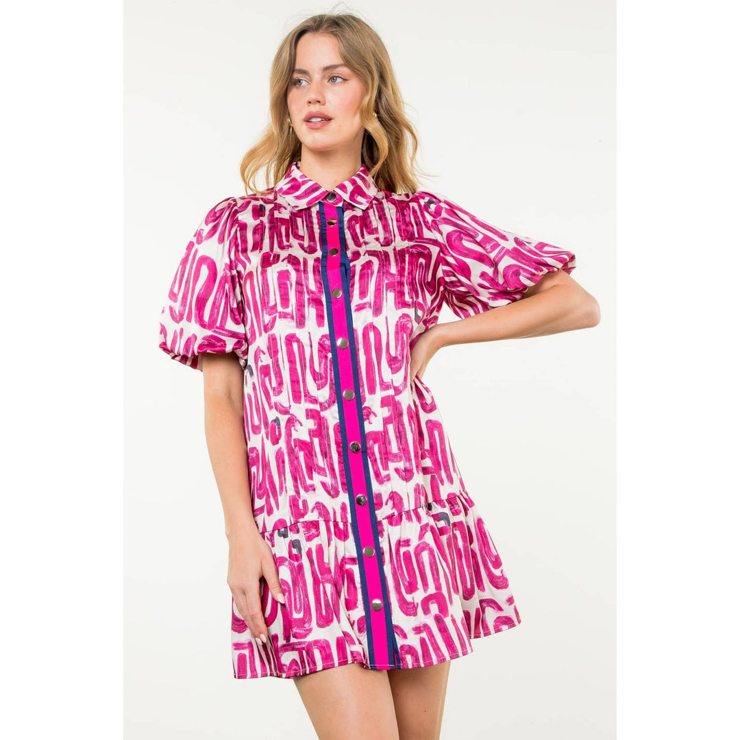 Button Up Print Dress