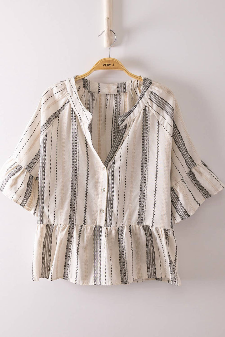 Striped Half Bell Sleeve Blouse Top