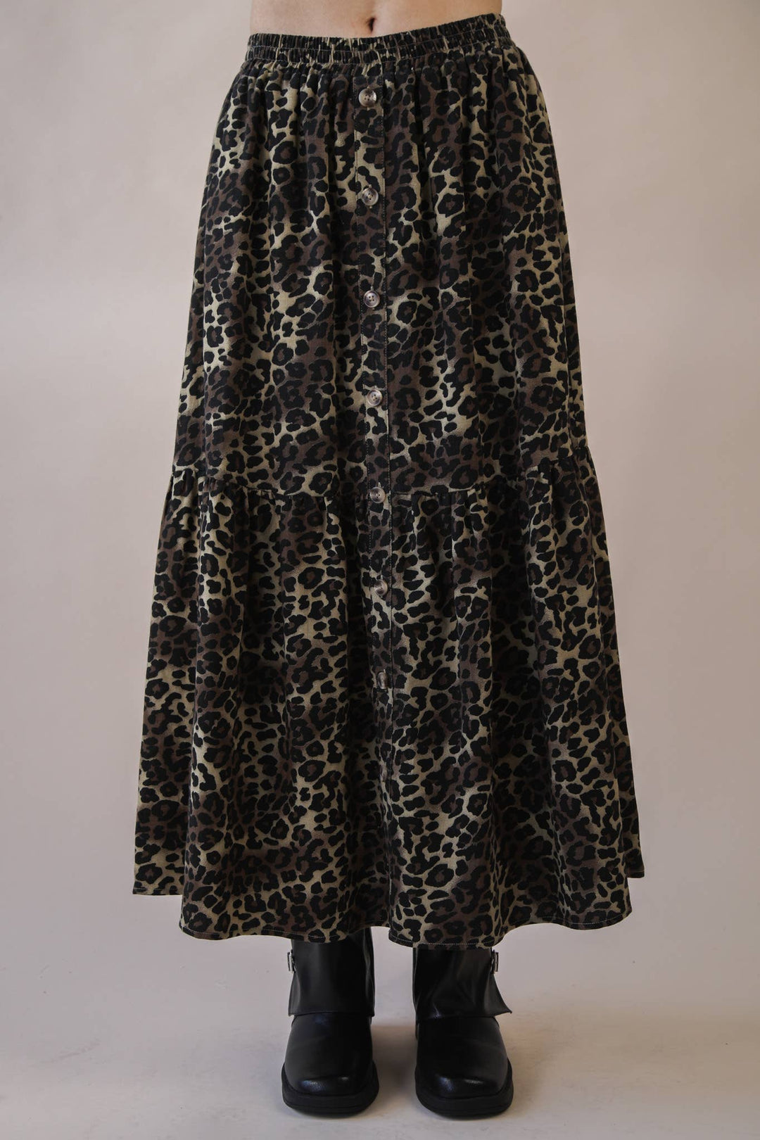 Button Down Leopard Printed Midi Skirt