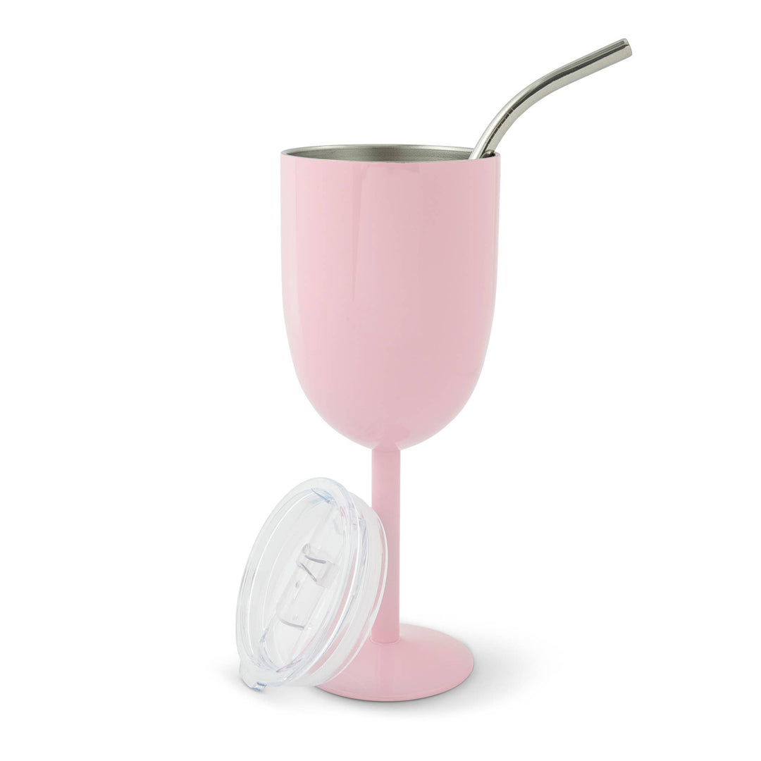 15oz Stainless Steel Wine Glass with SS Straw - PKM Shimmer
