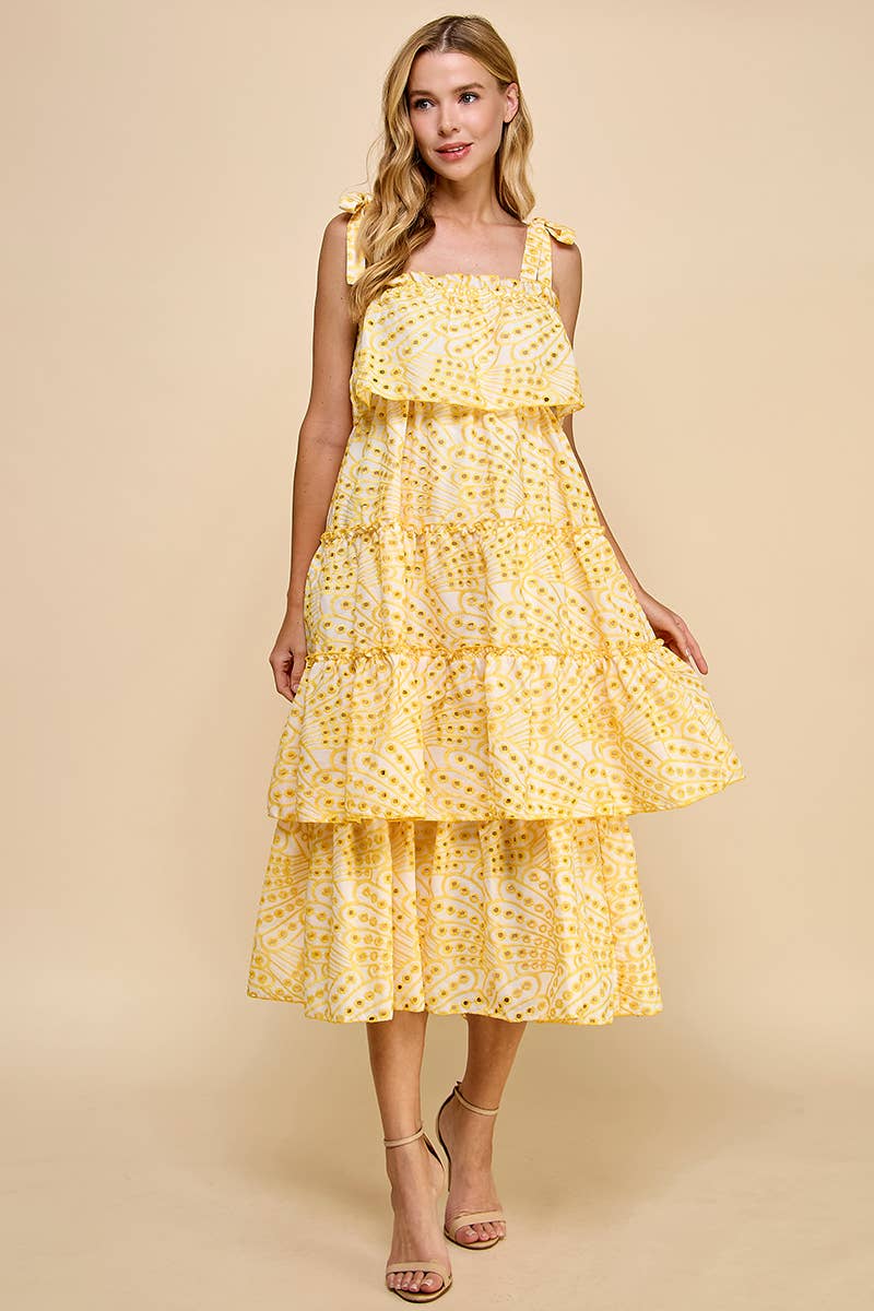CD04704-Printed Ruffle Tiered Midi Dress