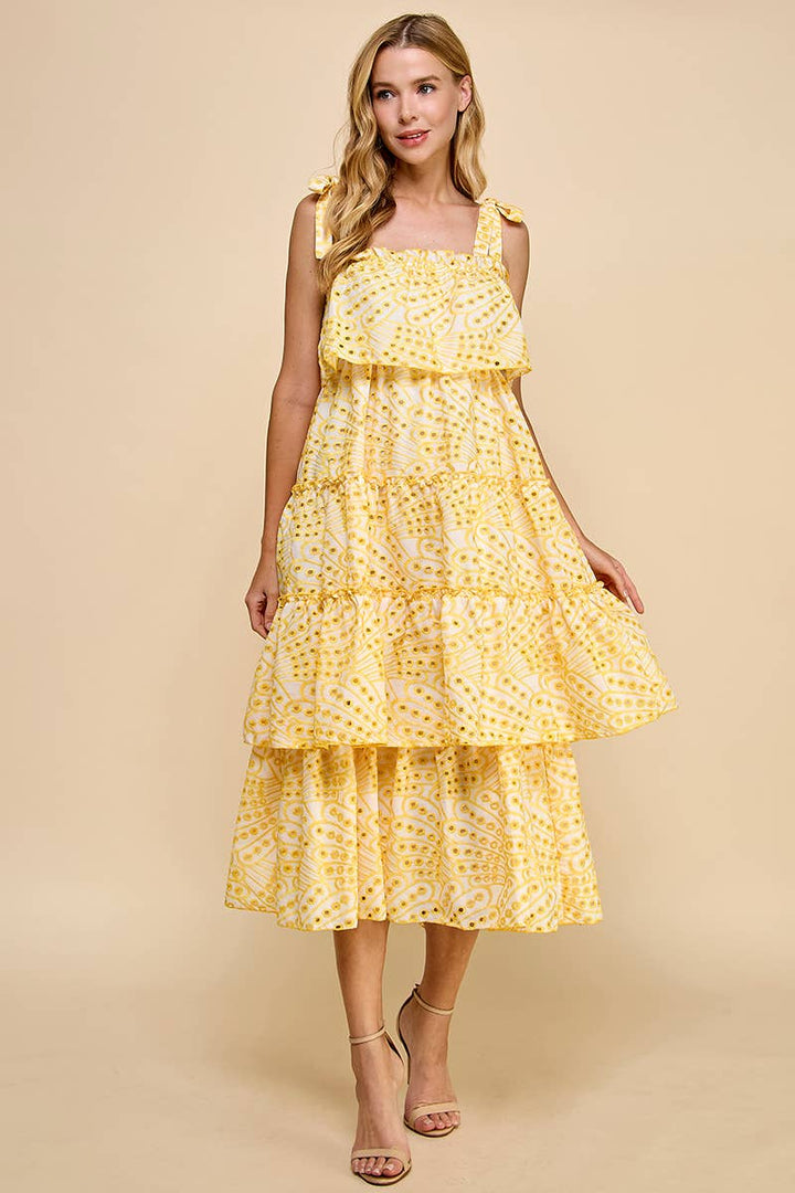 CD04704-Printed Ruffle Tiered Midi Dress