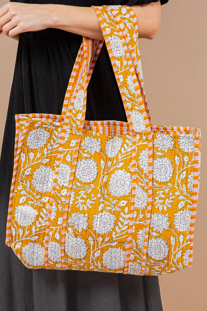 Yellow Floral Quilted Tote Bag