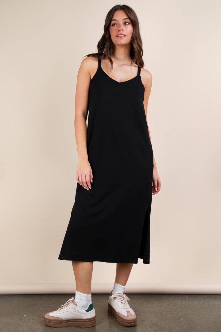 ND31605-V-Neck Sleeveless Casual Comfy Midi Dress