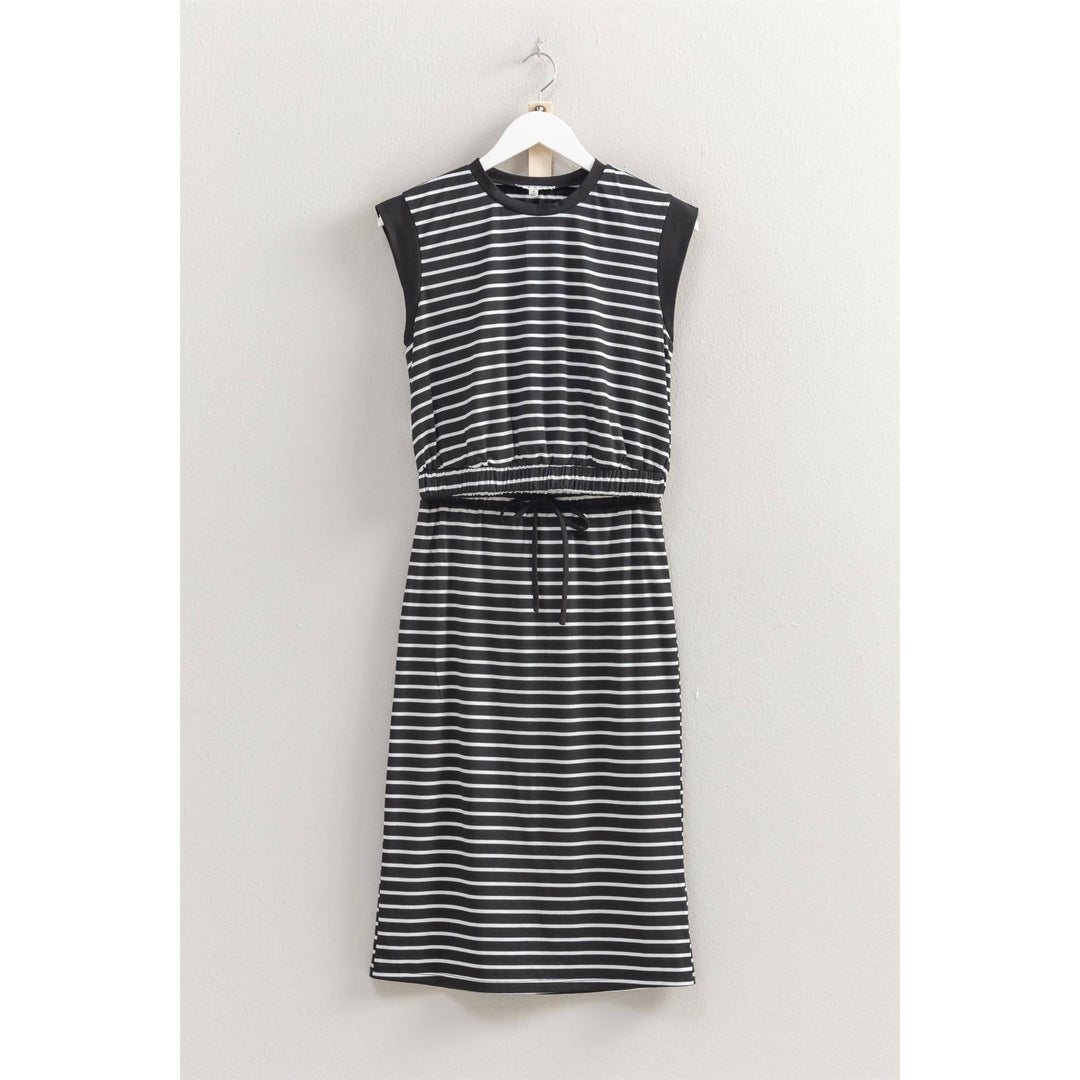 HF25C459-SET-Striped Top And Midi Skirt Knit Set