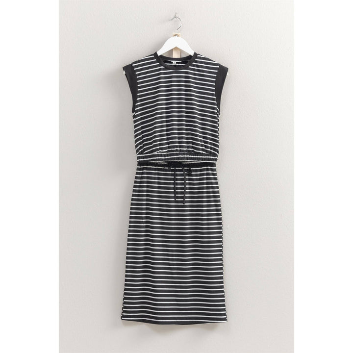 HF25C459-SET-Striped Top And Midi Skirt Knit Set