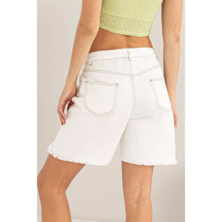 HF24C616-Distressed Bermuda Denim Shorts