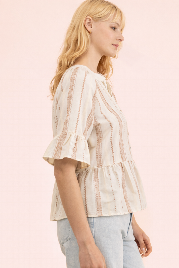 Striped Half Bell Sleeve Blouse Top