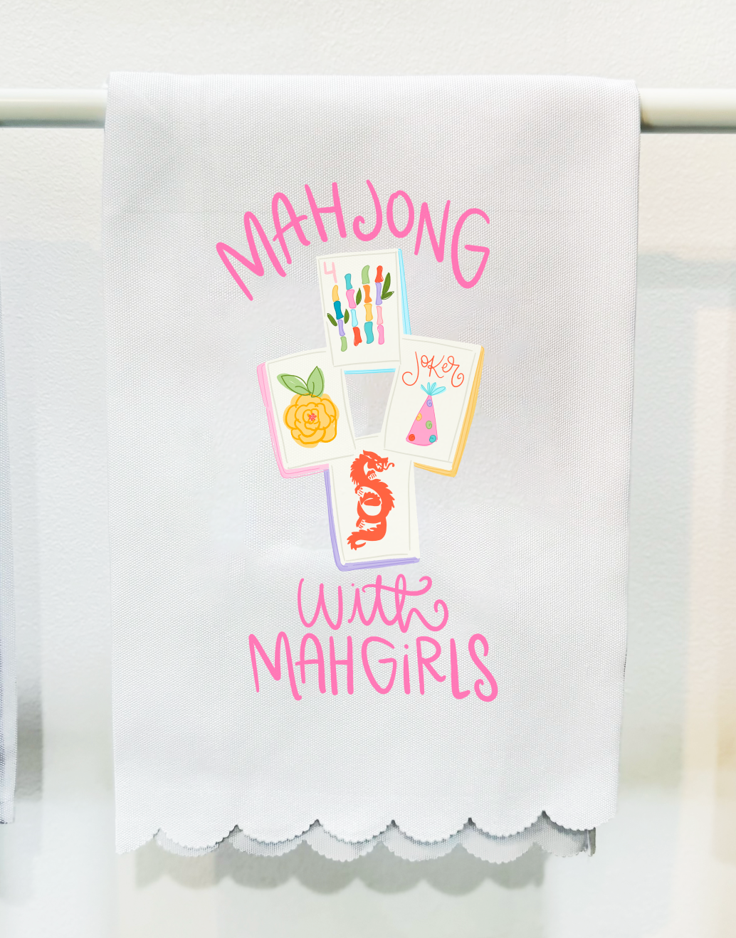 Mahjong with Mah Girls Scalloped Tea Towel