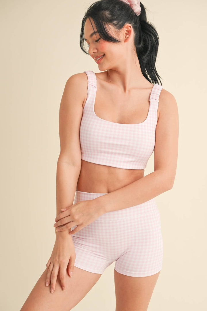 Gingham Print Ruched Bra Top