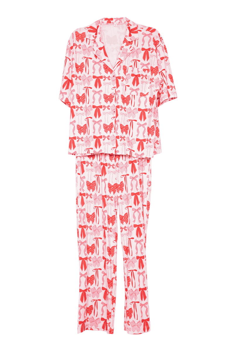 Pink & Red Coquette Bows Christmas Pajama Pants Set
