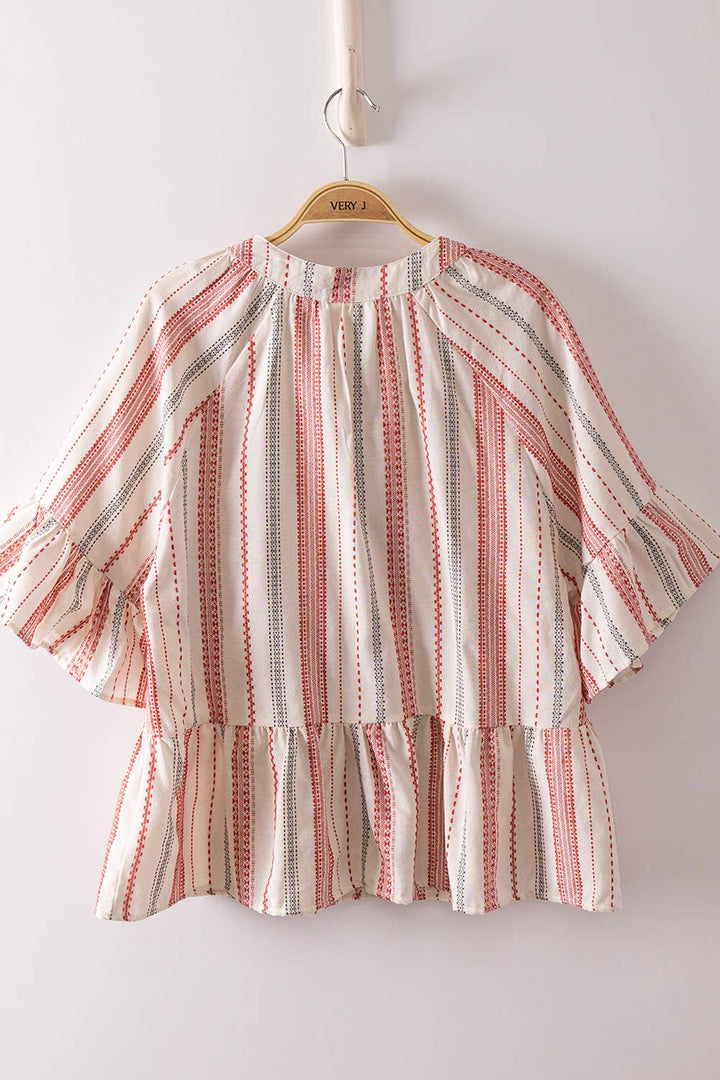 Striped Half Bell Sleeve Blouse Top