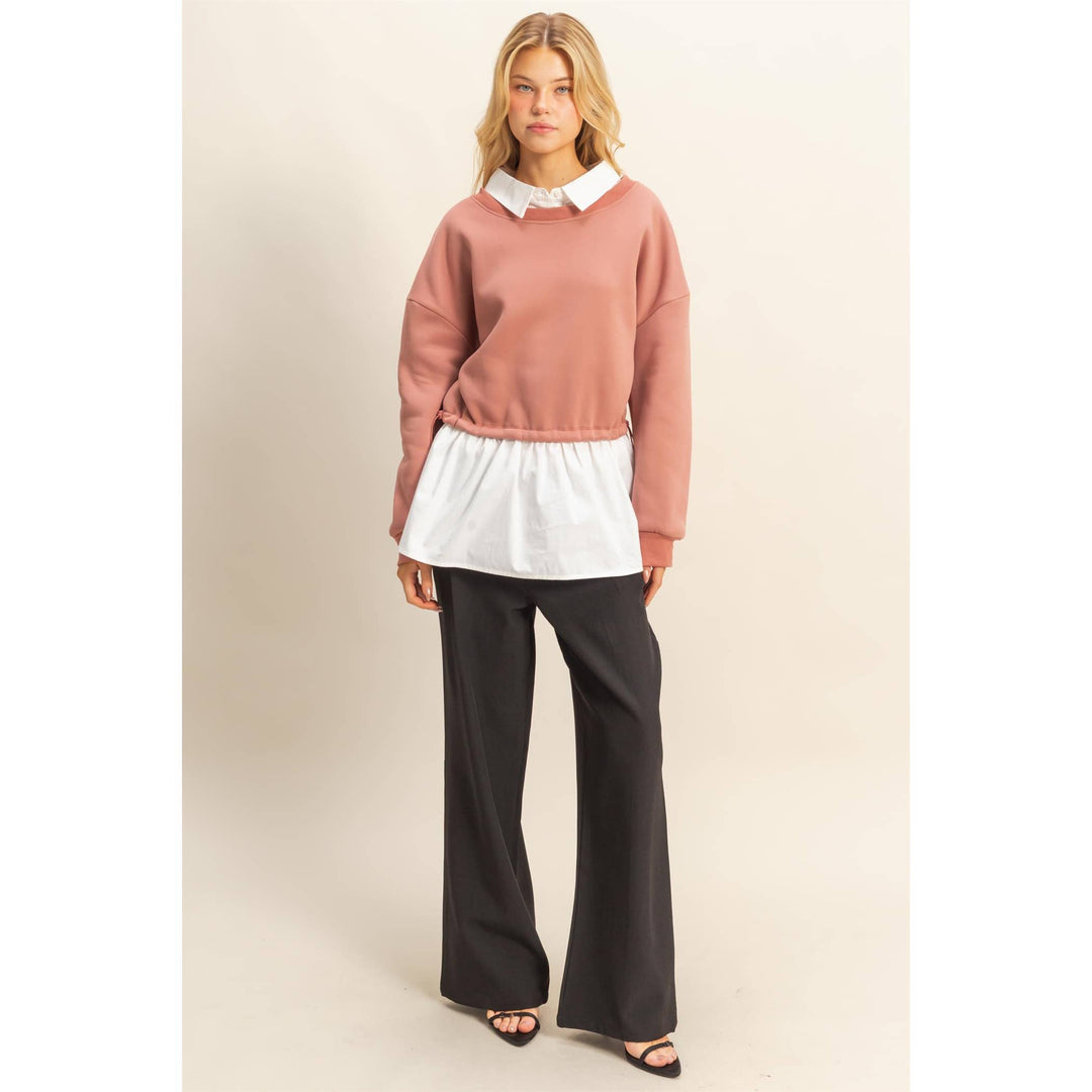 Collared Mixed Media Sweatshirt