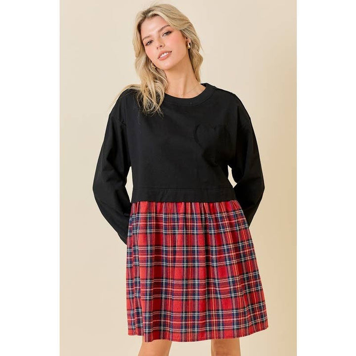 FRENCH TERRY PLAID MINI DRESS
