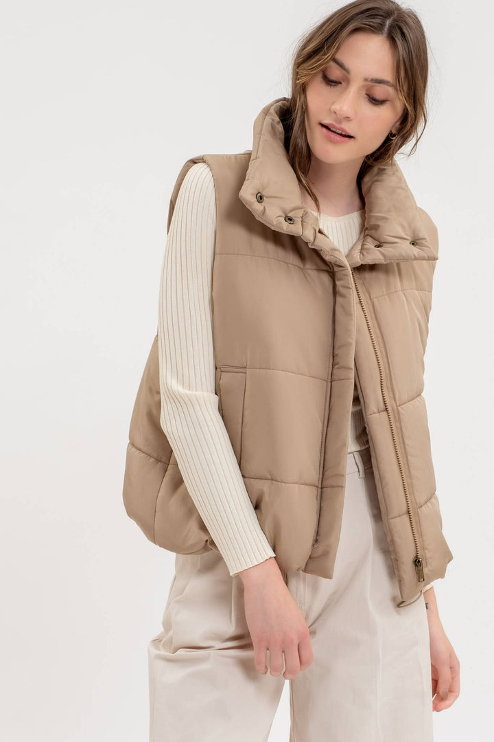 SOLID ZIP UP PUFFER VEST