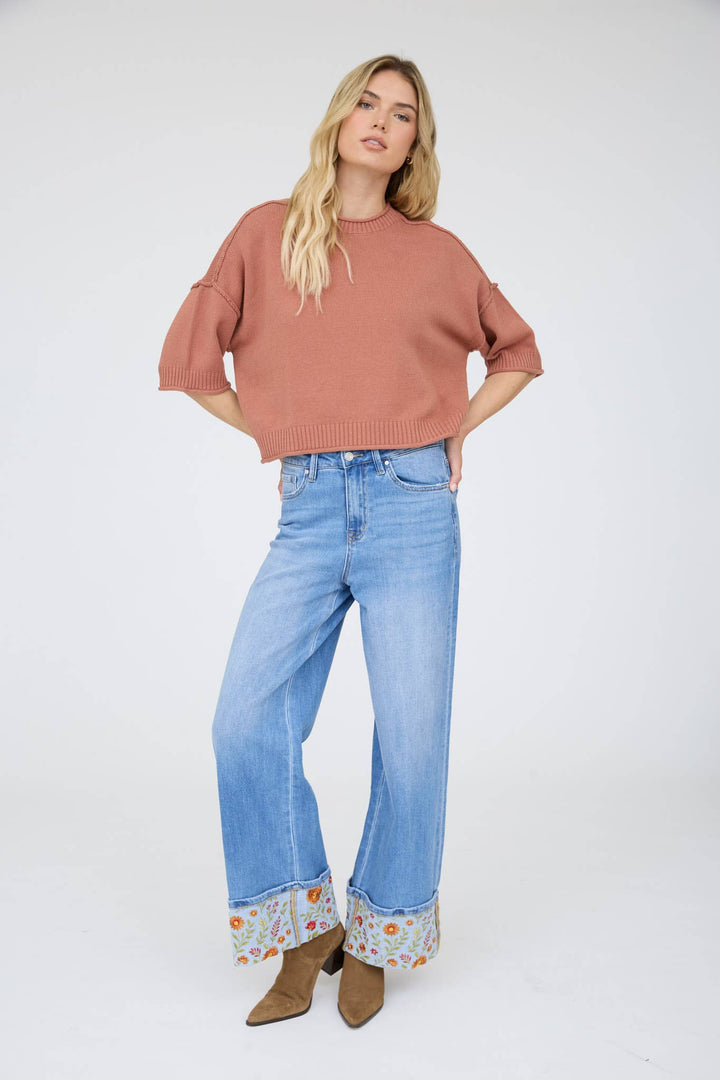 EXPOSED SEAM DROP SHOULDER SHORT SLEEVE PULLOVER