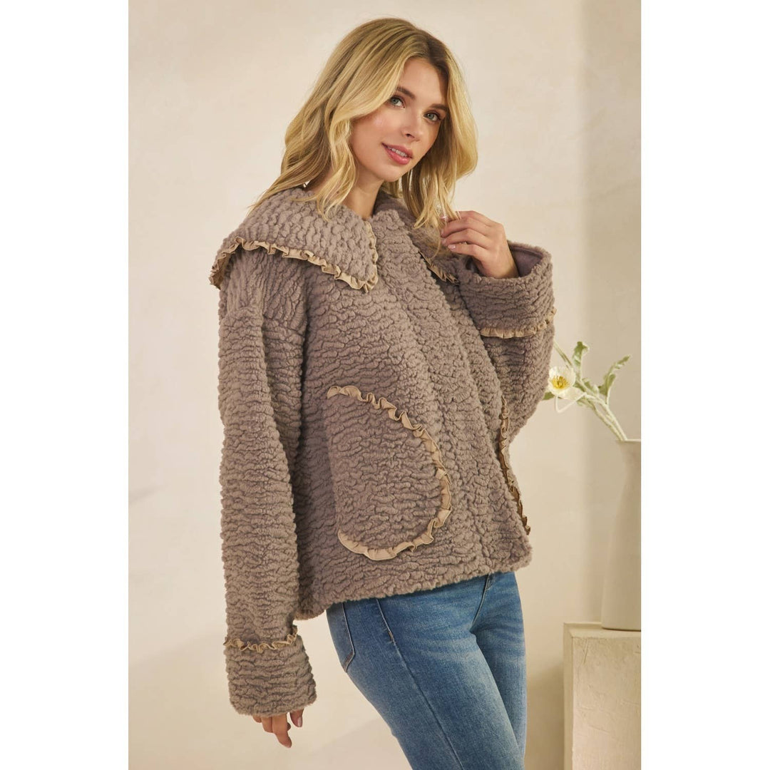 Texture Sherpa Peterpan Collar Short Jacket