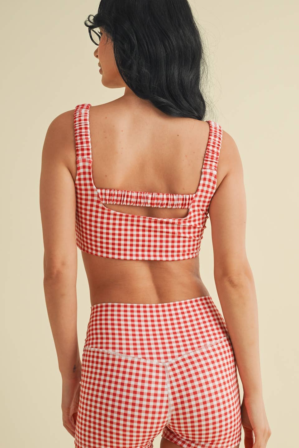 Gingham Print Ruched Bra Top