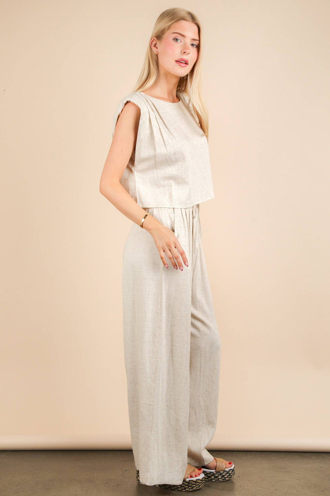 NT12090SET-Solid Woven Top & Pants Set