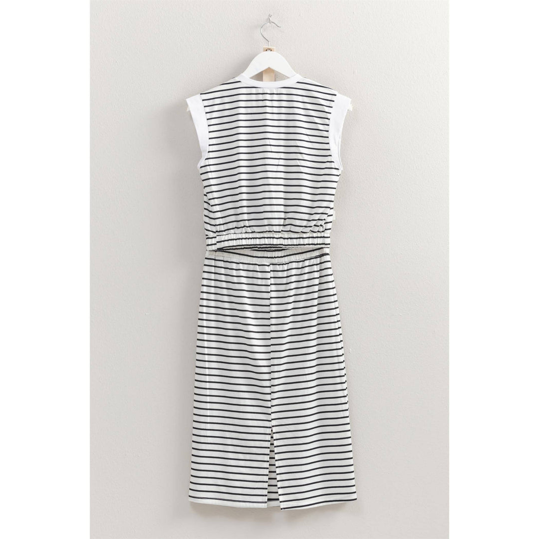 HF25C459-SET-Striped Top And Midi Skirt Knit Set