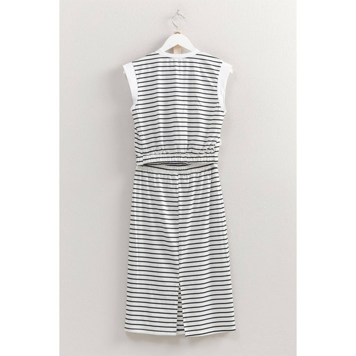 HF25C459-SET-Striped Top And Midi Skirt Knit Set