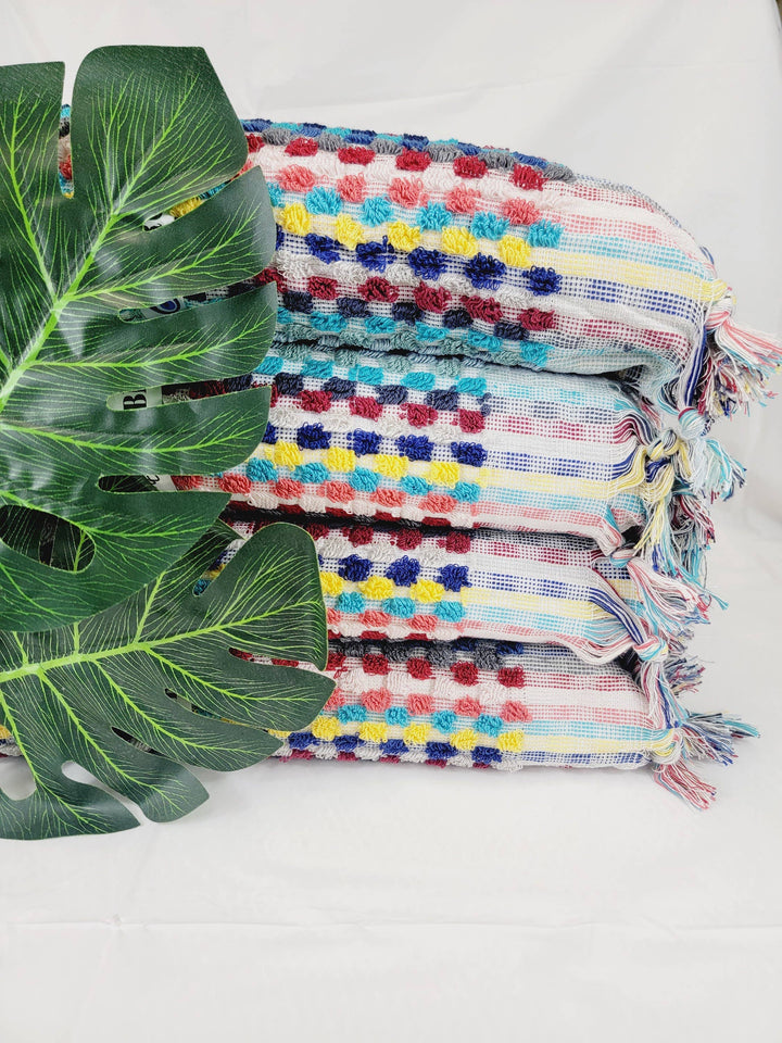Colorful Organic Turkish Cotton Pom Pom Towel