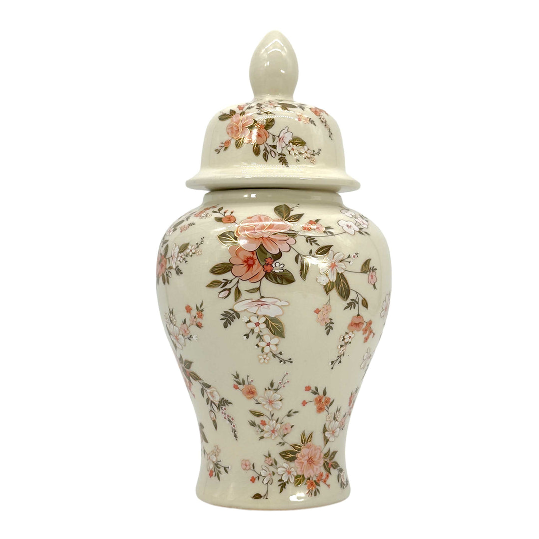 Floral Chinoiserie Ceramic Ginger Jar 12"