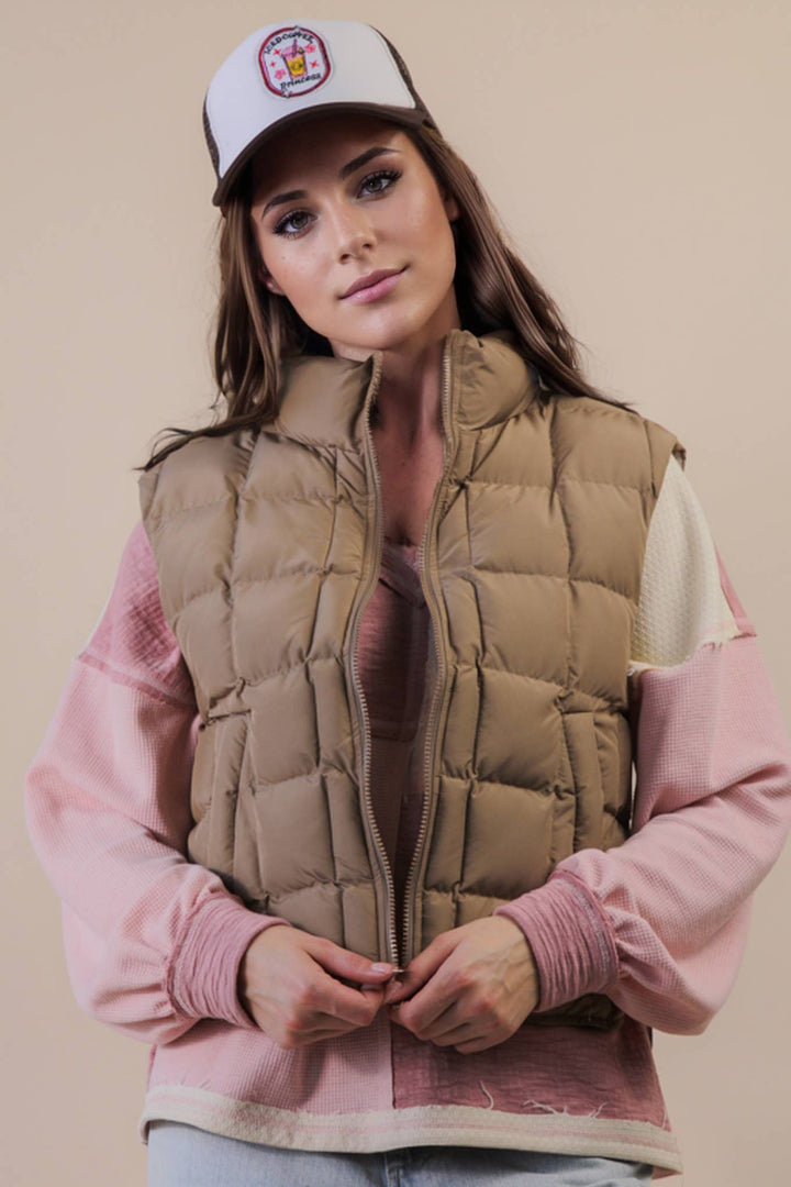 NJ90282-Solid & Leopard Puffer Padded Warm Vest
