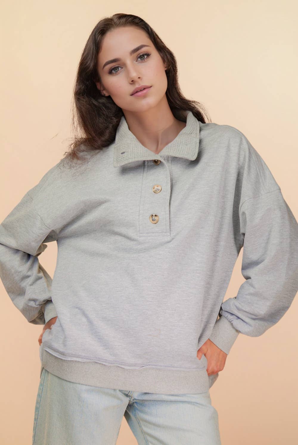 Very J Mock Neck Mineral Washed Knit Top