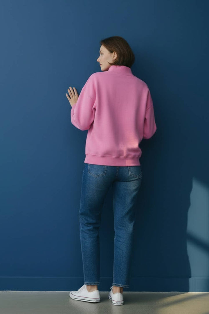 Reversible Graphic Mock-Neck Crop Sweatshirt