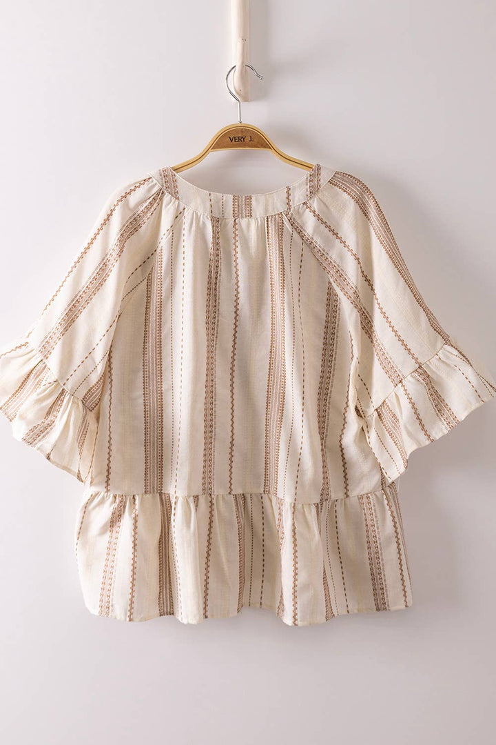 Striped Half Bell Sleeve Blouse Top