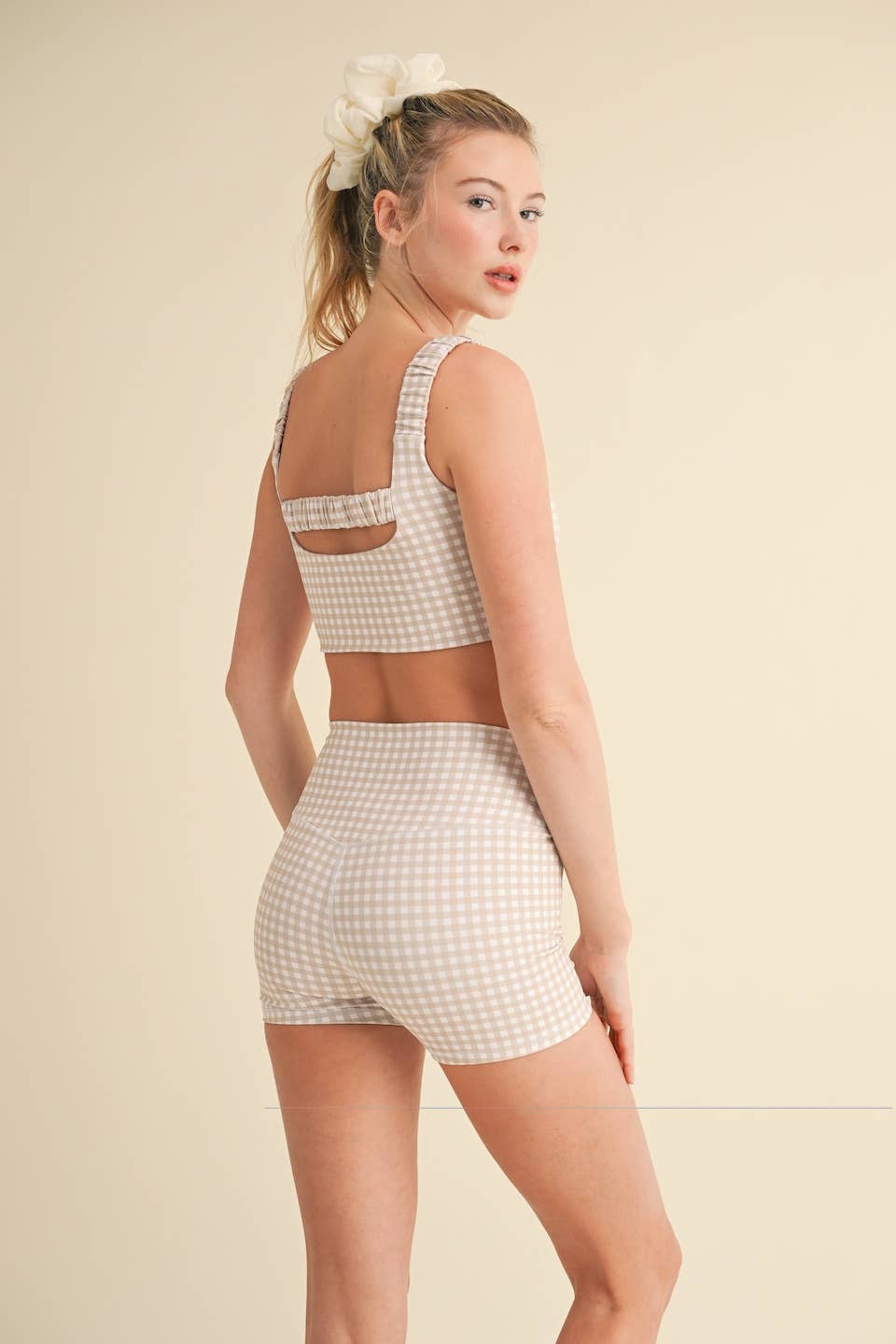 Gingham Print Ruched Bra Top