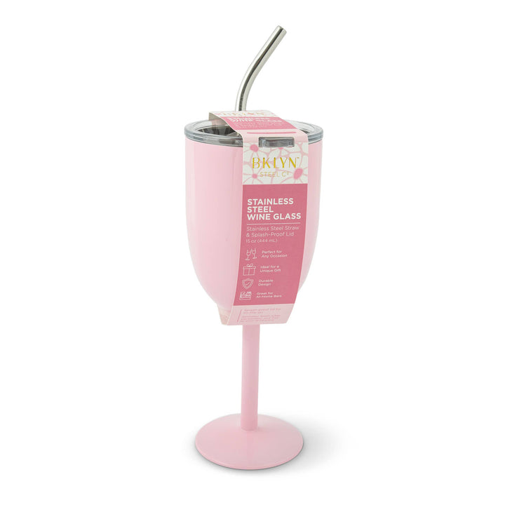 15oz Stainless Steel Wine Glass with SS Straw - PKM Shimmer