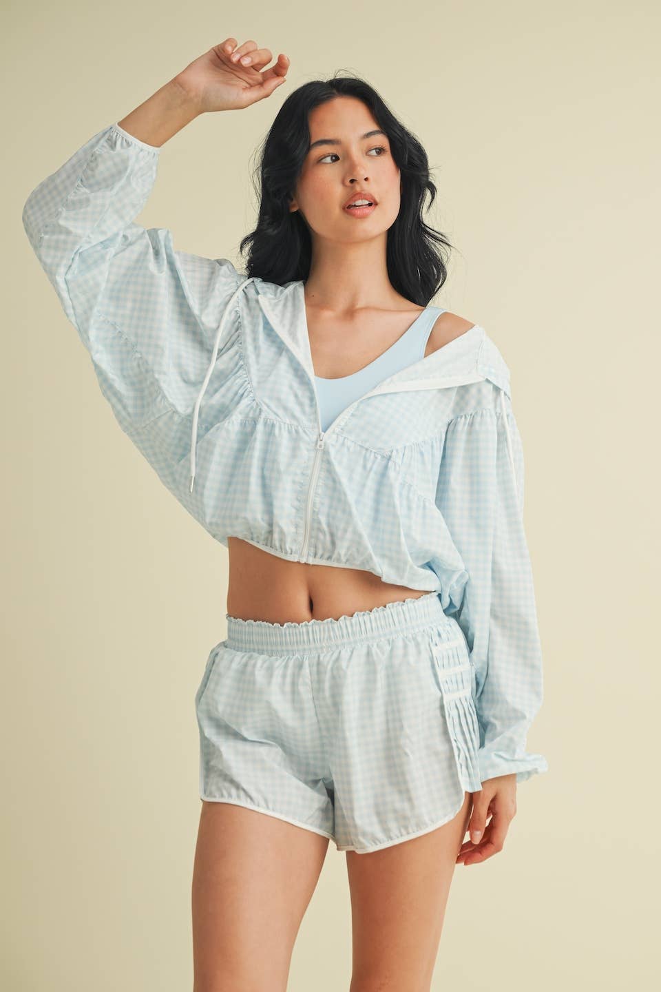 Lightweight Gingham Print Jacket Blue