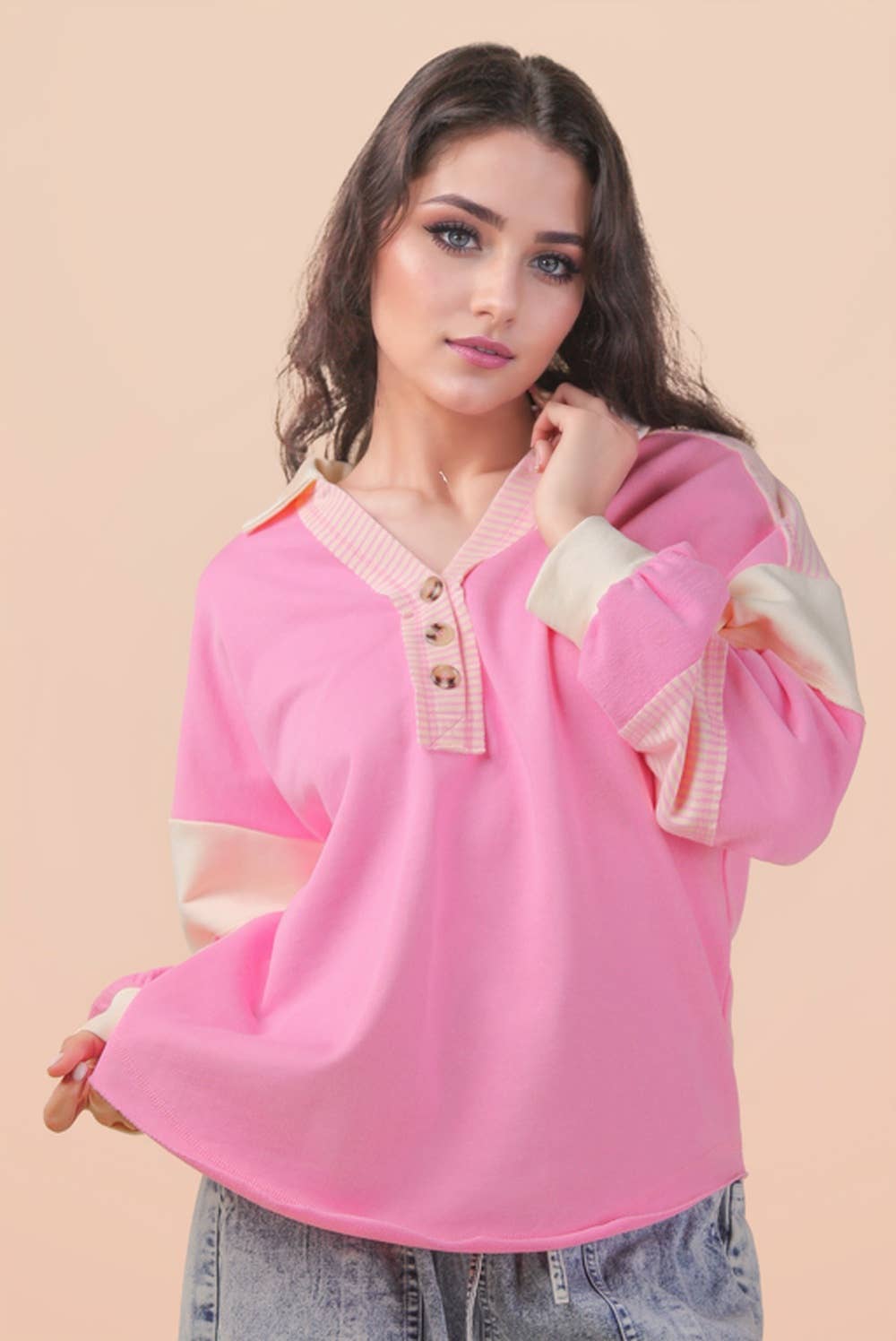 Very J Color Block Oversized Casual Knit Top