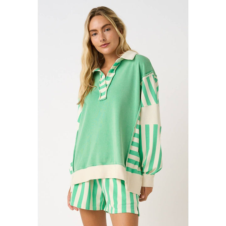STRIPED COLORBLOCK RUGBY PULLOVER AND SHORTS SET