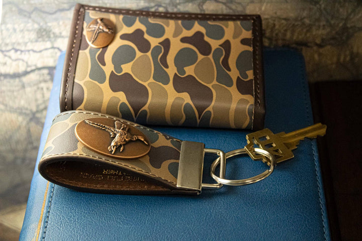 Mallard Hunting Old School Camo Leather Loop Keychain