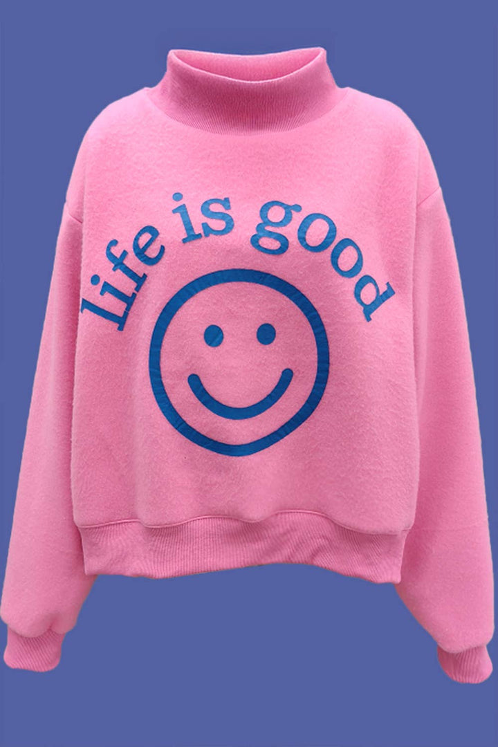 Reversible Graphic Mock-Neck Crop Sweatshirt