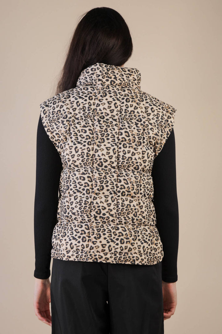 NJ90282-Solid & Leopard Puffer Padded Warm Vest