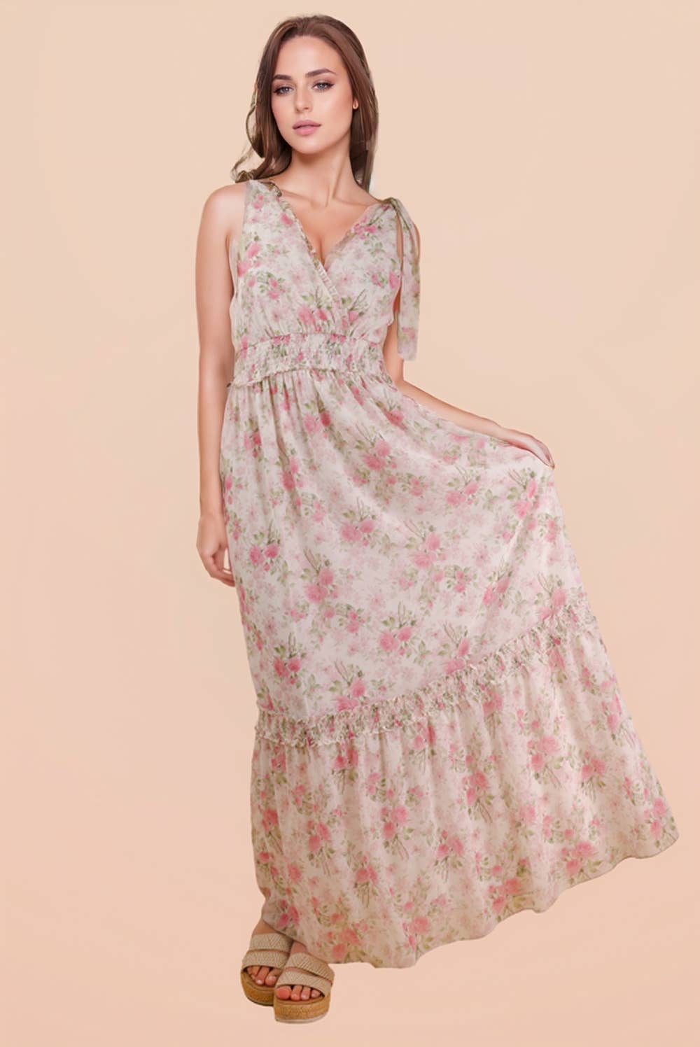 Floral Blue Printed Shoulder Strap Midi Dress