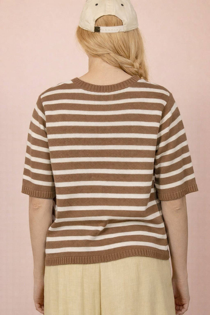 Stripe Button Down Knit Sweater Top Kelly Green