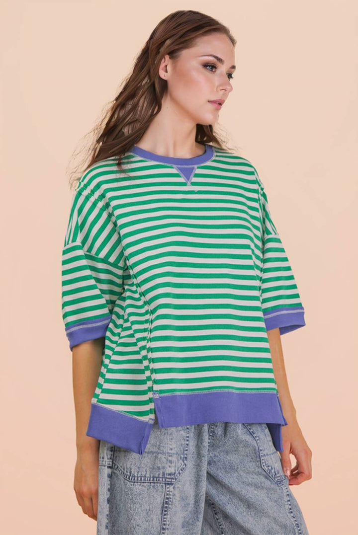 Striped Color Block Lounge Blue Cream Set