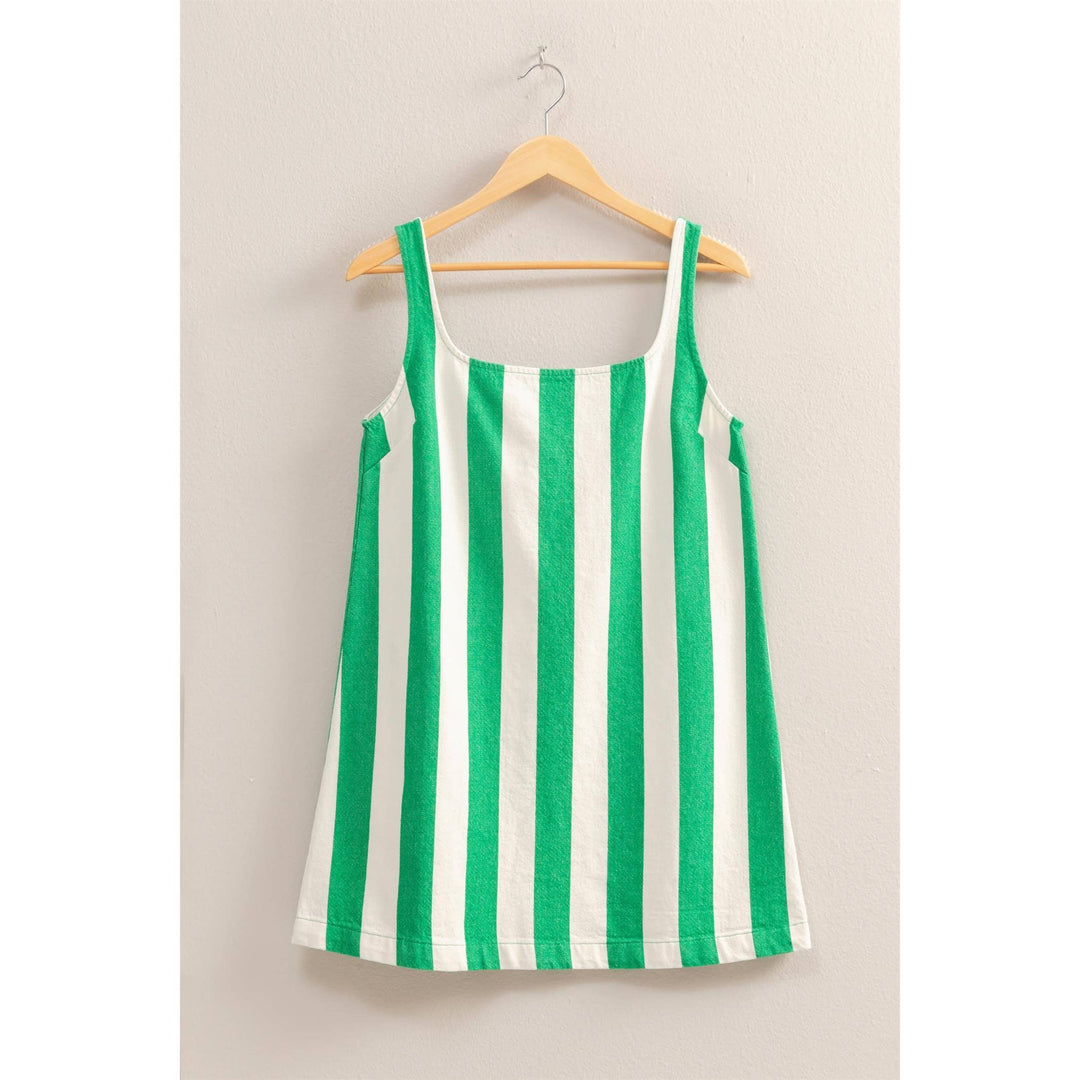 DZ25E182-Striped Square Neck Woven Mini Dress