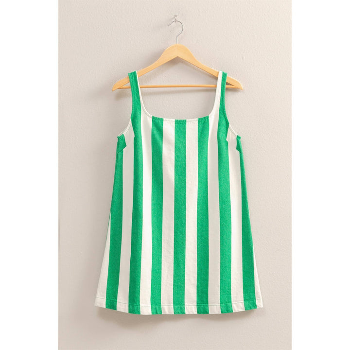 DZ25E182-Striped Square Neck Woven Mini Dress