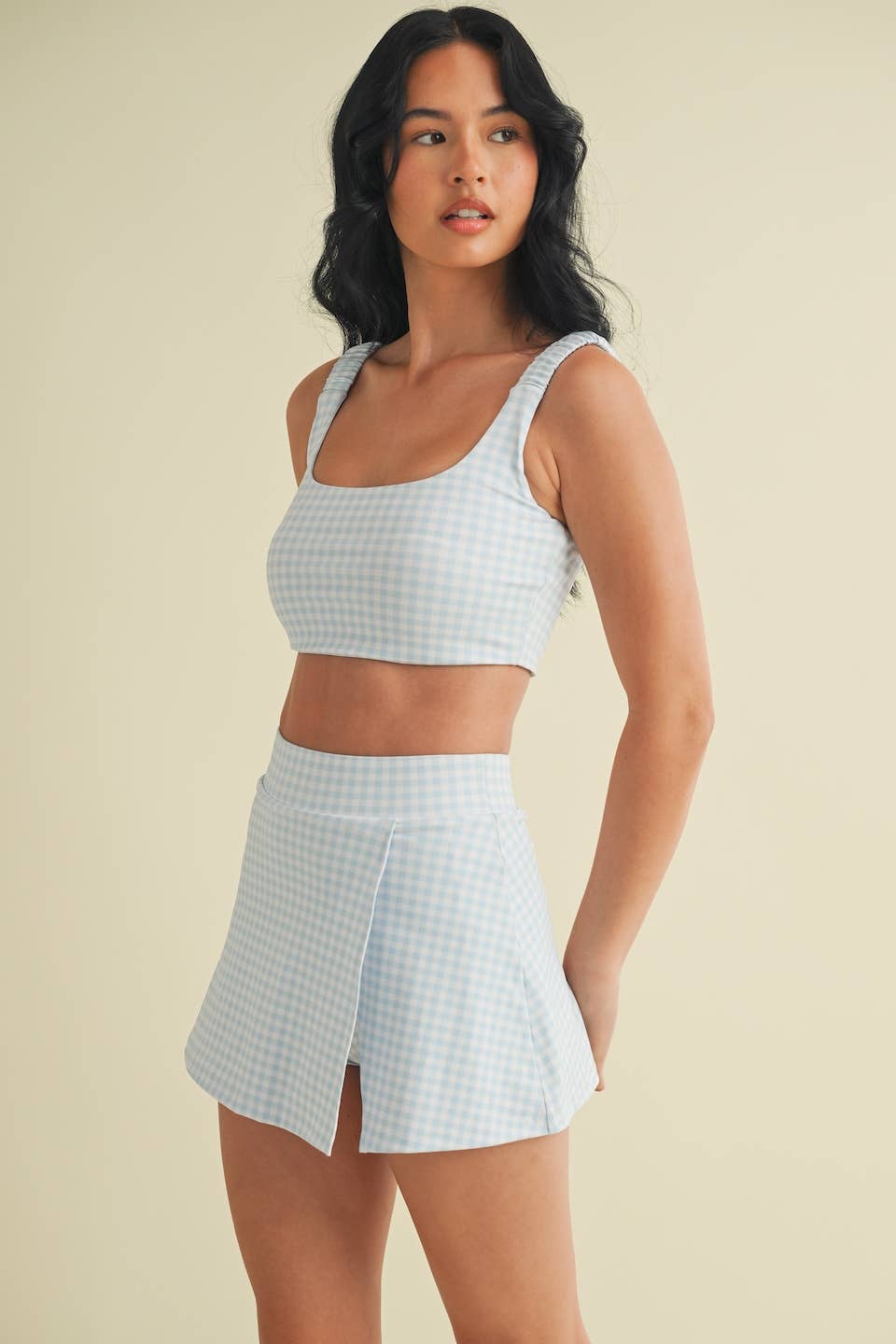 Gingham Print Ruched Bra Top