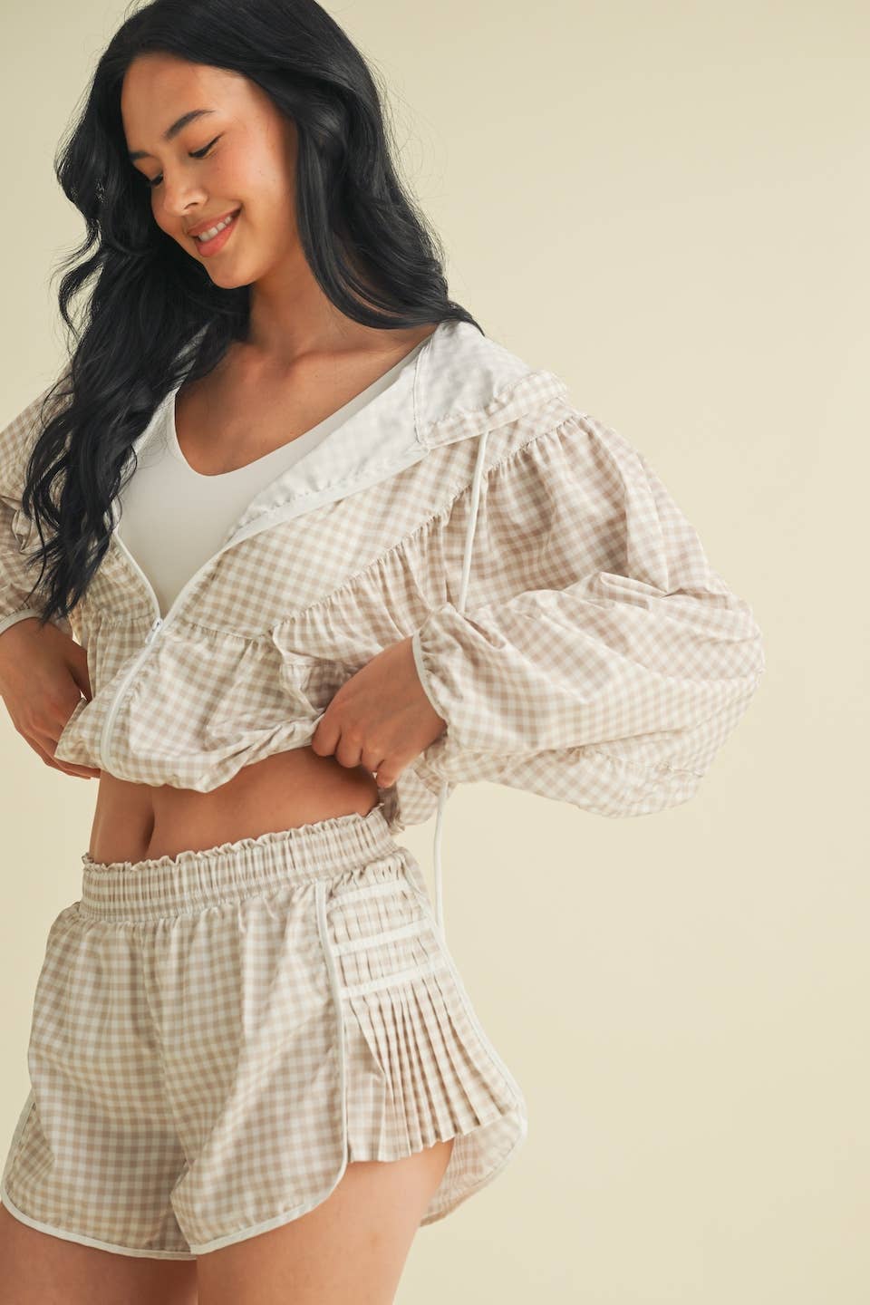 Lightweight Gingham Print Jacket Blue