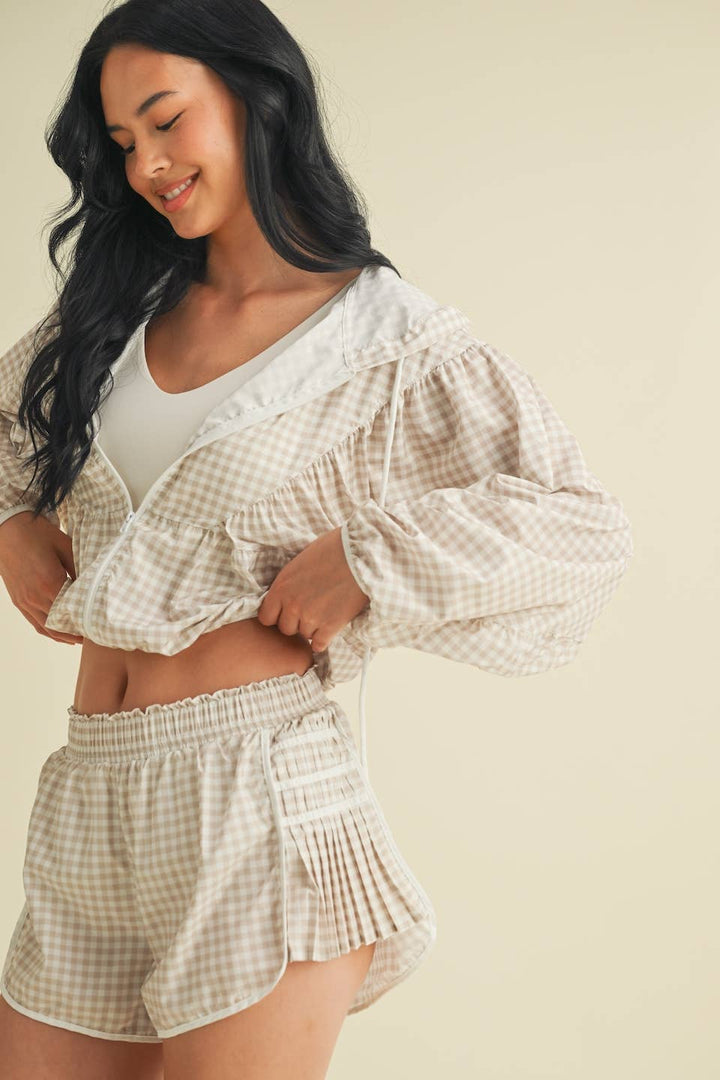 Lightweight Gingham Print Jacket Blue