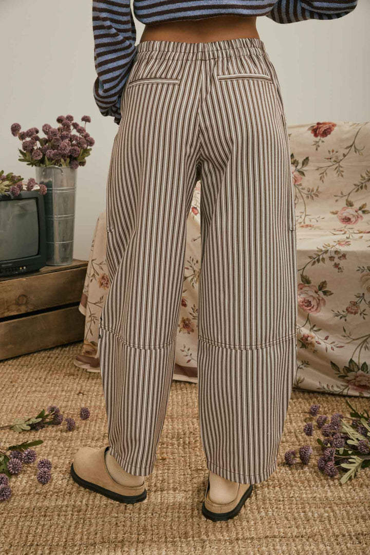 STRIPE POCKET DETAIL WIDE LEG PANTS Berry