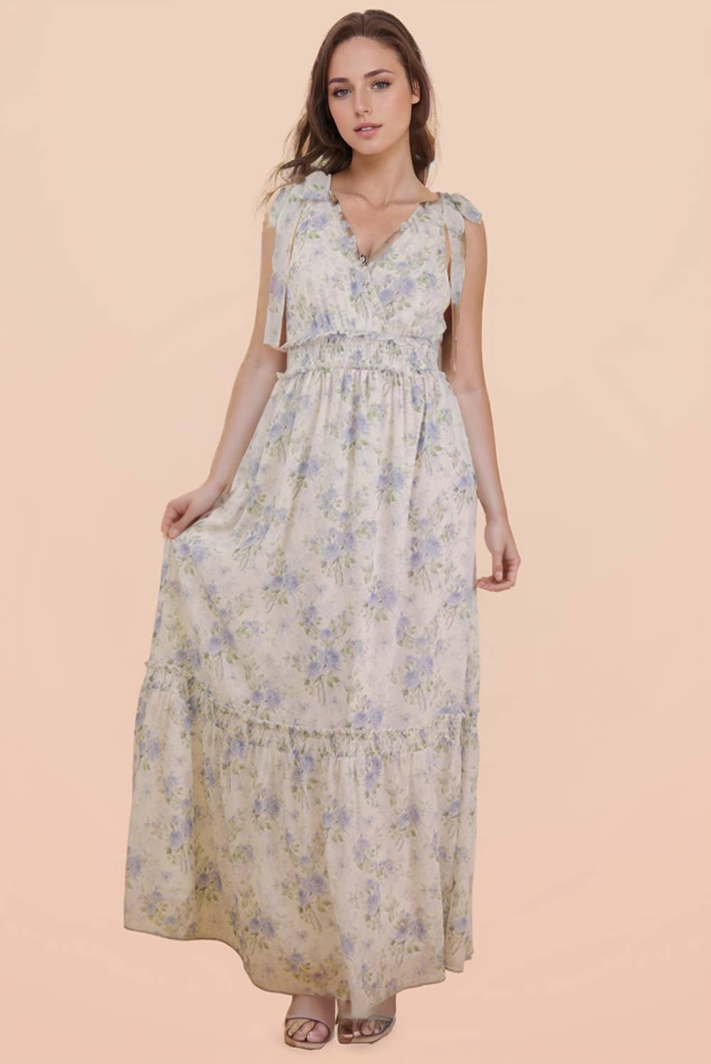 Floral Blue Printed Shoulder Strap Midi Dress
